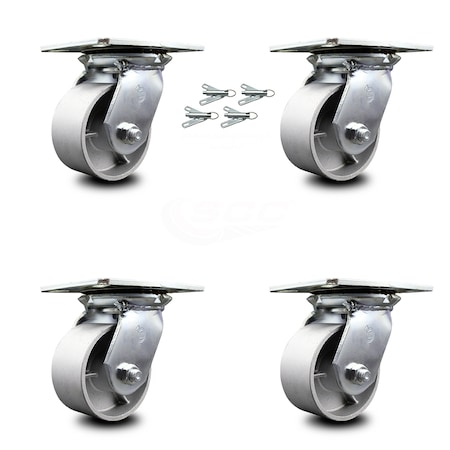 Service Caster 4 Inch Semi Steel Caster Set with Roller Bearings and Swivel Locks SCC SCC-35S420-SSR-BSL-4